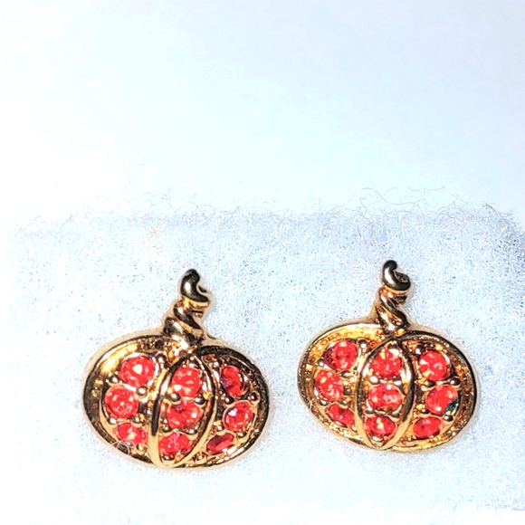 Sparkling Orange Crystal Pumpkin Shaped Earrings - Picture 1 of 10